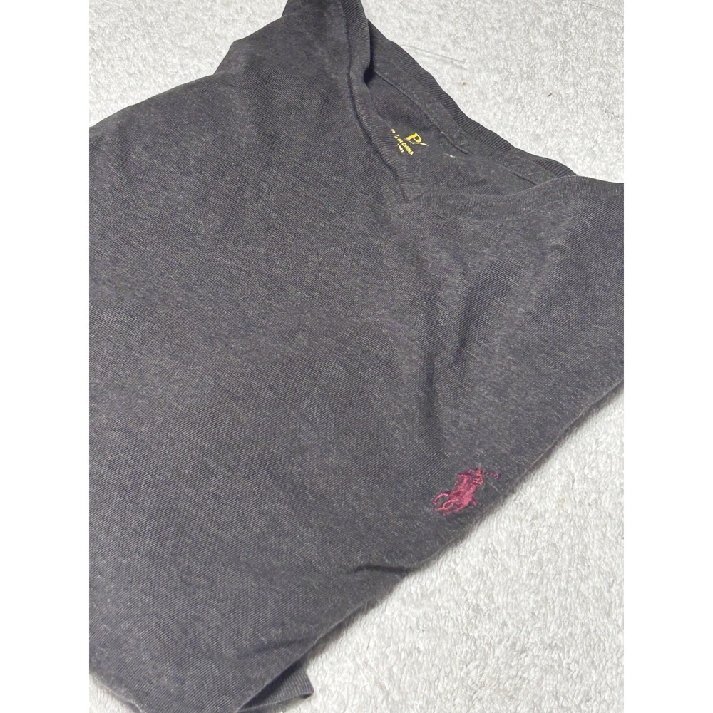 Polo Ralph Lauren Men's L Dark Gray V Neck T Shirt Red Pony Long Sleeve Preppy